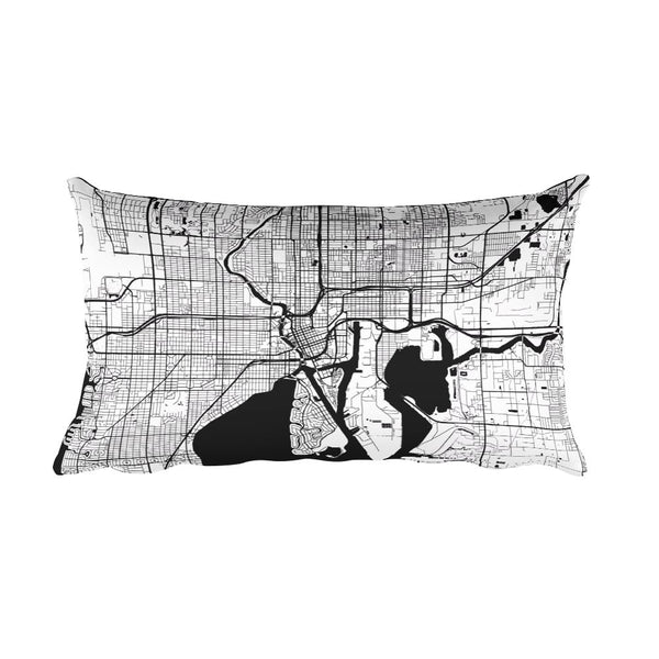 Tampa black and white throw pillow with city map print 12x20
