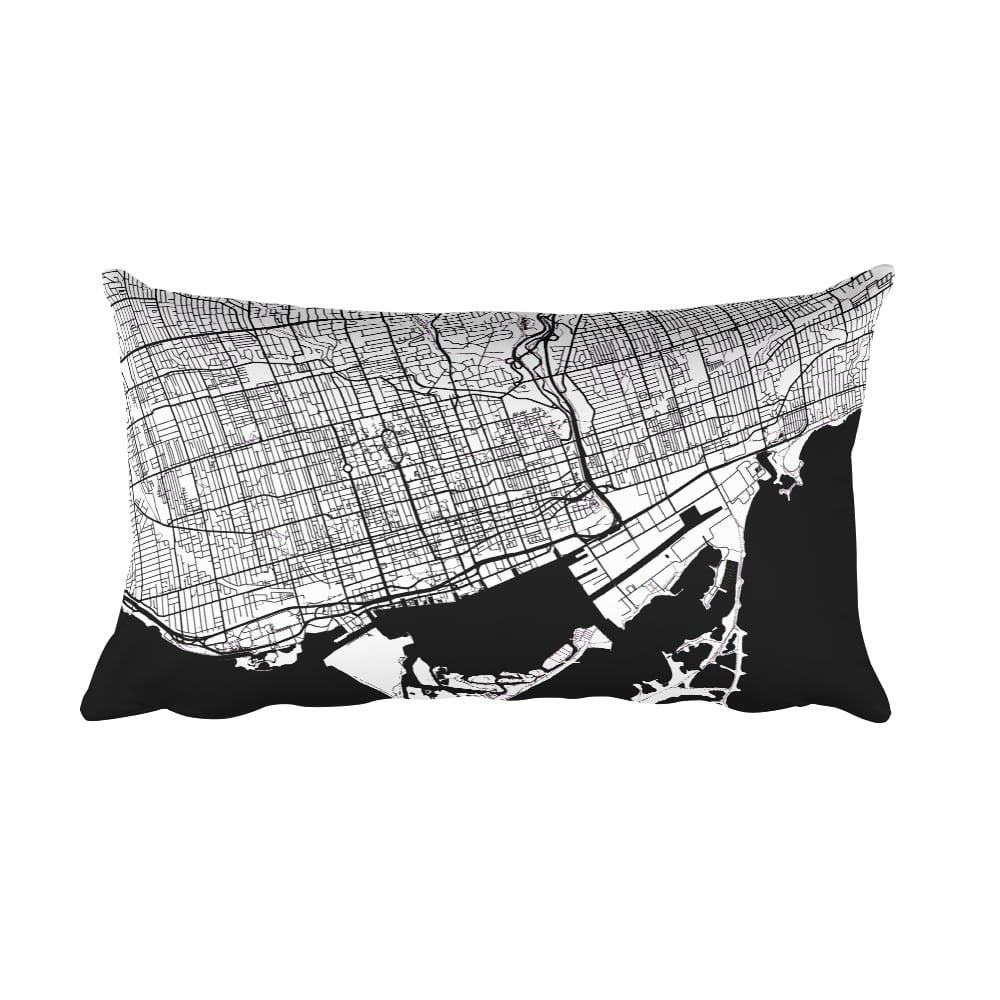 Toronto black and white throw pillow with city map print 12x20