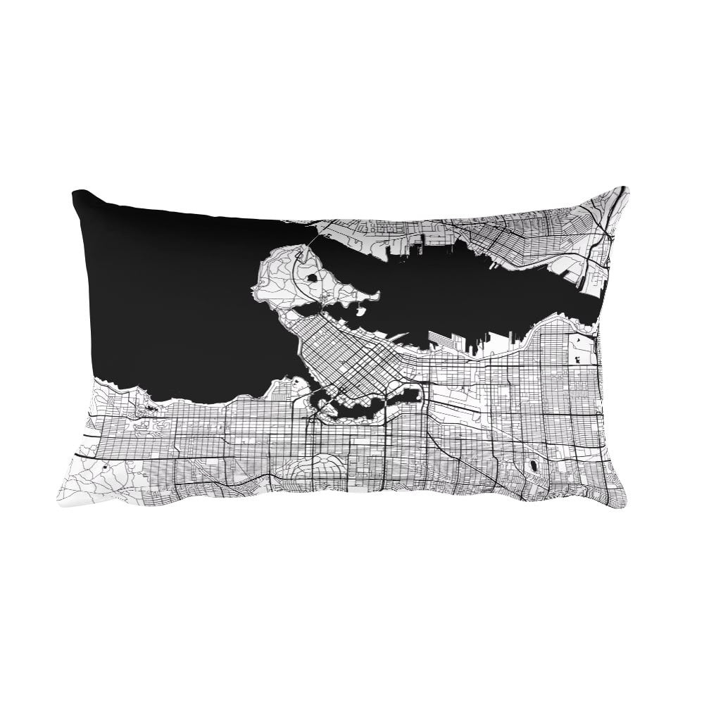 Vancouver black and white throw pillow with city map print 12x20