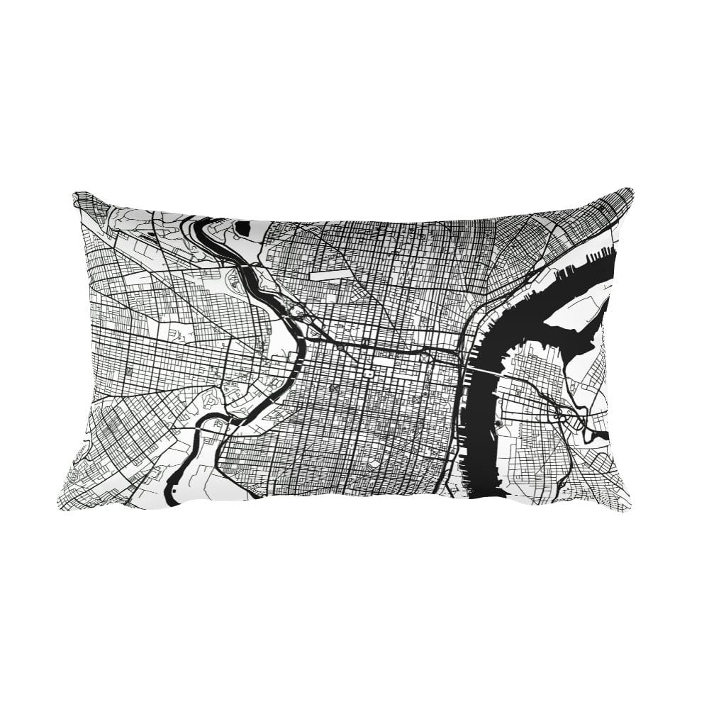 Philadelphia PA black and white throw pillow with city map print 12x20