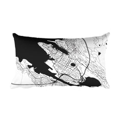 Bergen black and white throw pillow with city map print 12x20