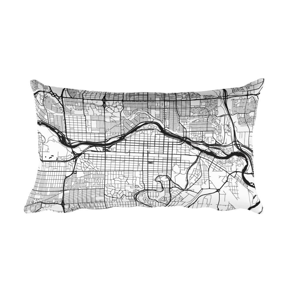 Calgary black and white throw pillow with city map print 12x20