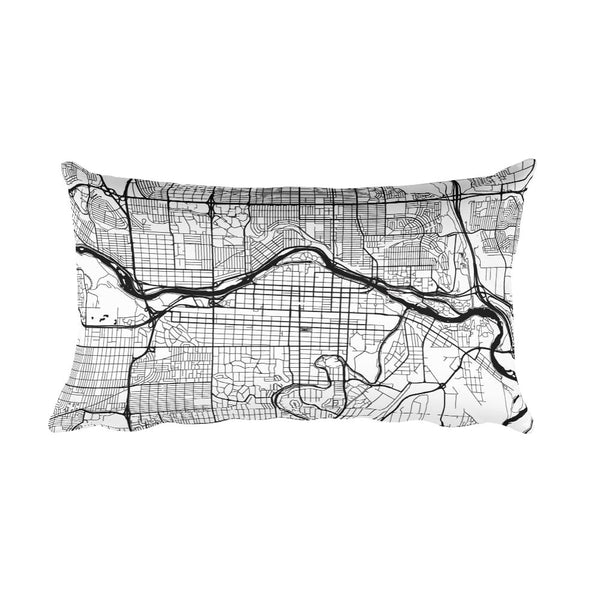 Calgary black and white throw pillow with city map print 12x20