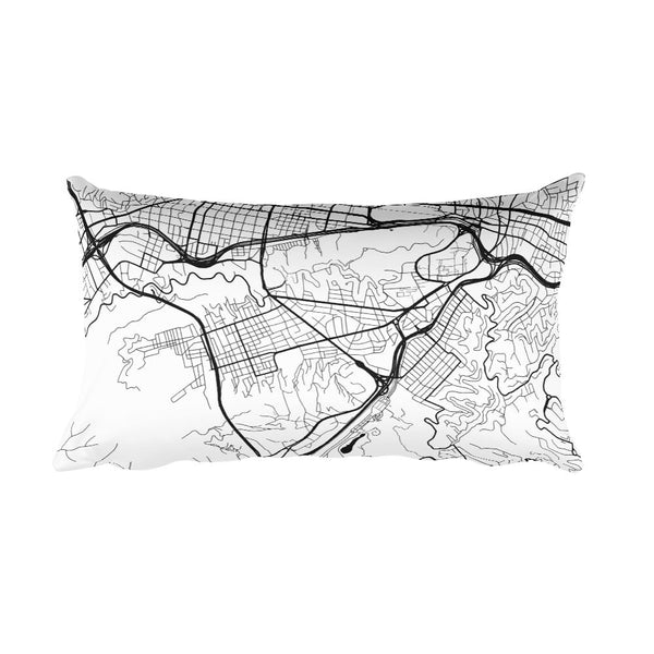 Caracas black and white throw pillow with city map print 12x20