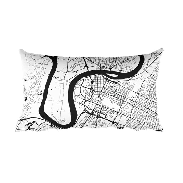 Chattanooga black and white throw pillow with city map print 12x20