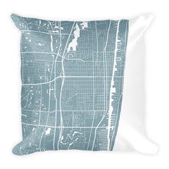 Delray Beach black and white throw pillow with city map print 18x18