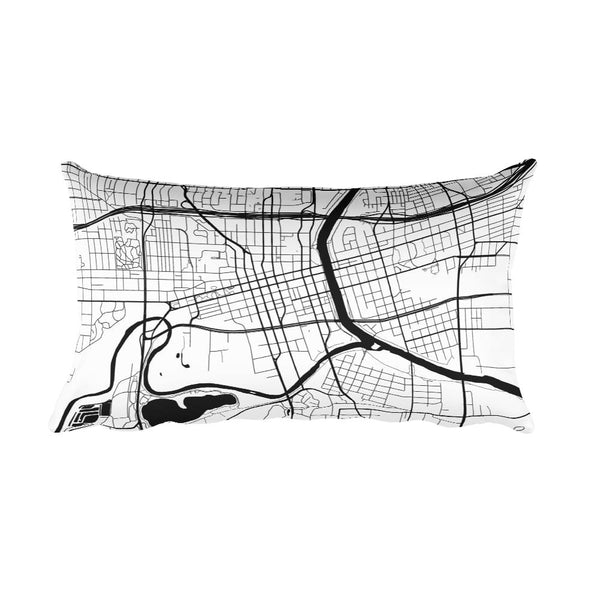 Des Moines black and white throw pillow with city map print 12x20