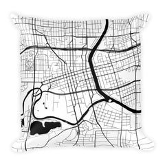 Des Moines black and white throw pillow with city map print 18x18