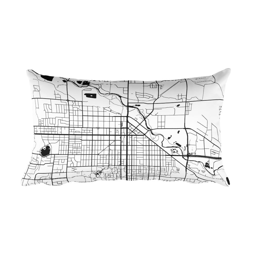 Fort Collins black and white throw pillow with city map print 12x20