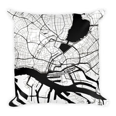 Hamburg black and white throw pillow with city map print 18x18