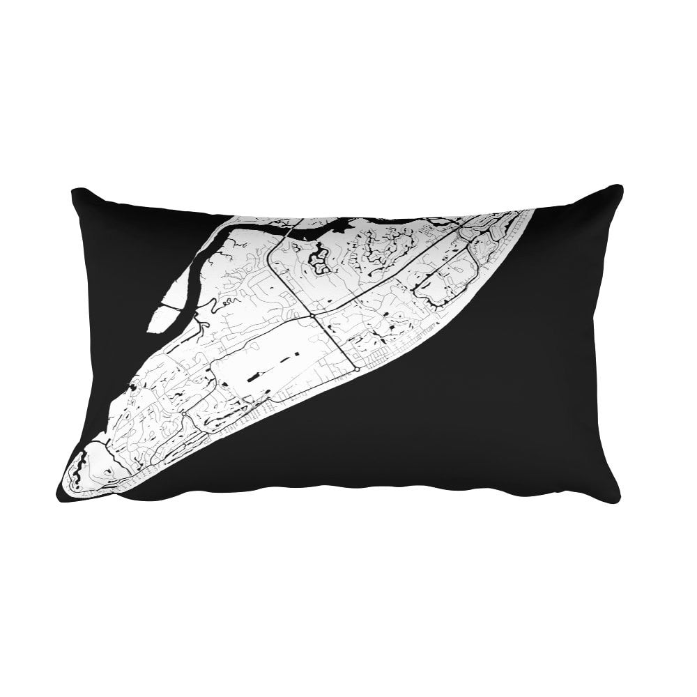 Hilton Head black and white throw pillow with city map print 12x20
