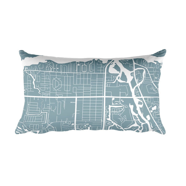 Jupiter black and white throw pillow with city map print 12x20