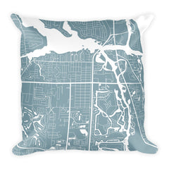 Jupiter black and white throw pillow with city map print 18x18