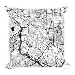 Madrid black and white throw pillow with city map print 18x18