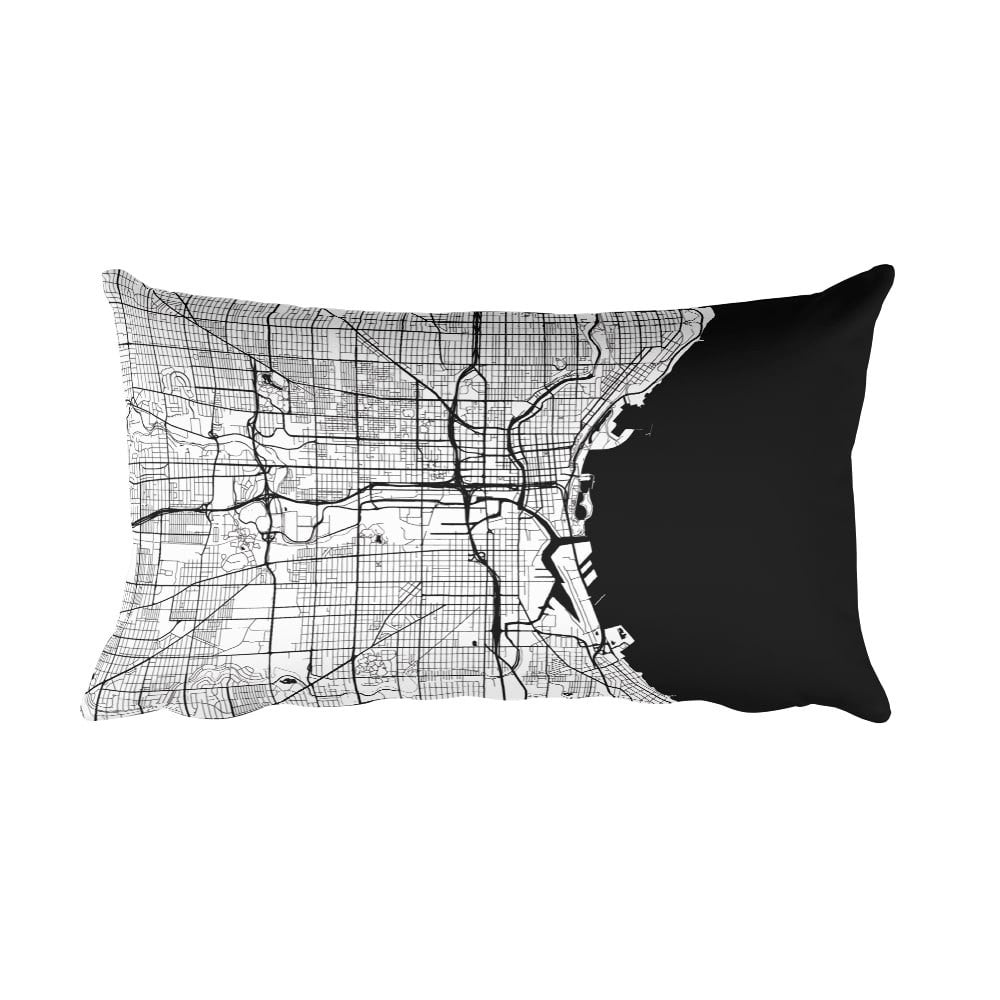 Milwaukee black and white throw pillow with city map print 12x20