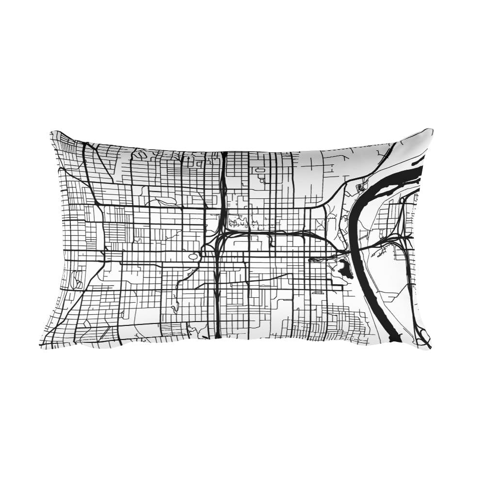 Omaha black and white throw pillow with city map print 12x20