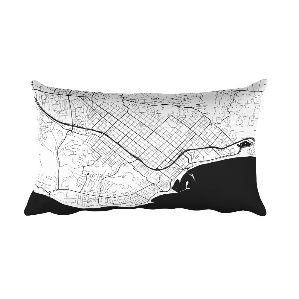 Santa Barbara black and white throw pillow with city map print 12x20