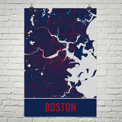 Boston MA Street Map Poster Red