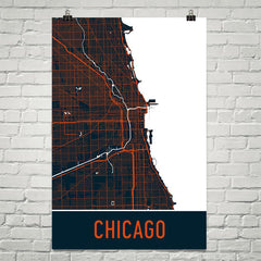 Chicago IL Street Map Poster Blue and Orange
