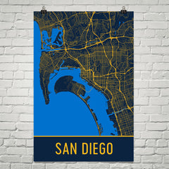 San Diego CA Street Map Poster Black