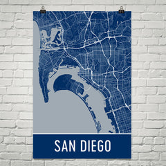 San Diego CA Street Map Poster Blue and Blue