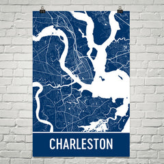Charleston SC Street Map Poster Blue