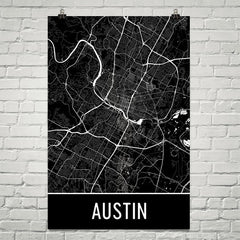 Austin Texas Street Map Poster Black