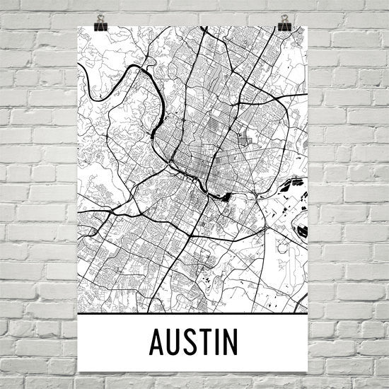 Austin Texas Street Map Poster White