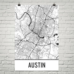 Austin Texas Street Map Poster White