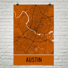 Austin Texas Street Map Poster Orange