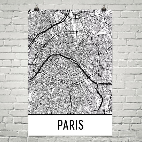 Paris France Street Map Poster White