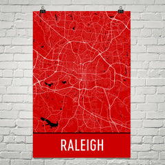 Raleigh NC Street Map Poster Black