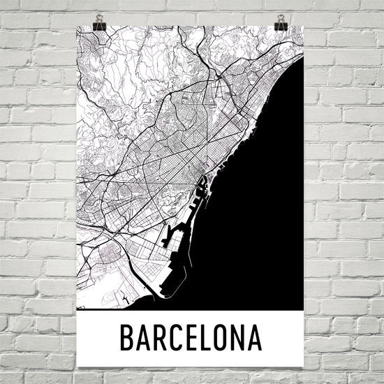 Barcelona Spain Street Map Poster White