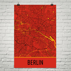 Berlin Germany Street Map Poster Red