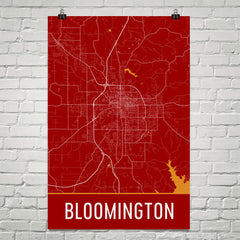 Bloomington IN Street Map Poster Red and Yellow