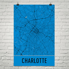 Charlotte NC Street Map Poster Black