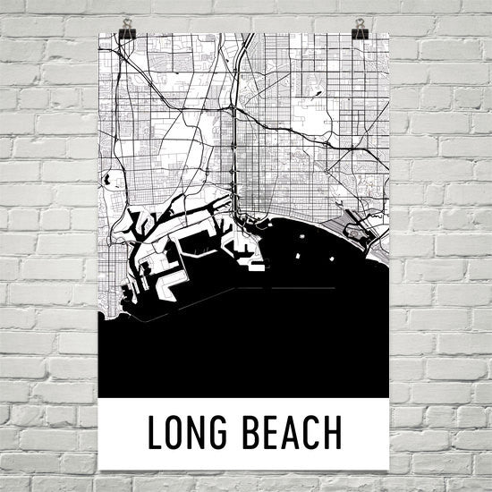 Long Beach CA Street Map Poster Black