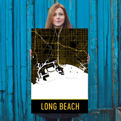 Long Beach CA Street Map Poster Black and Gold