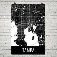 Tampa FL Street Map Poster Blue and White