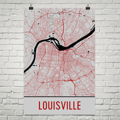 Louisville KY Street Map Poster Red