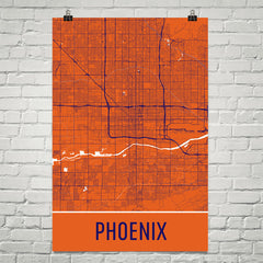 Phoenix AZ Street Map Poster Red and White