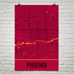 Phoenix AZ Street Map Poster Red and Black