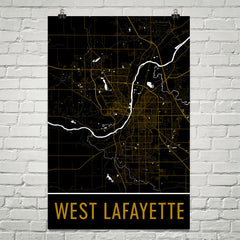 West Lafayette IN Street Map Poster White