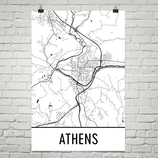Athens Ohio Street Map Poster Black