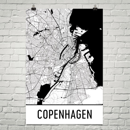 Copenhagen Denmark Street Map Poster Black
