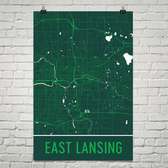 East Lansing MI Street Map Poster White
