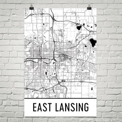 East Lansing MI Street Map Poster Black