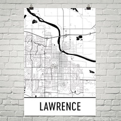 Lawrence KS Street Map Poster Black