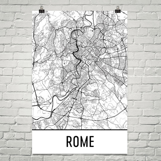 Rome Italy Street Map Poster Black