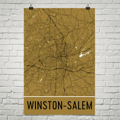 Winston Salem NC Street Map Poster White